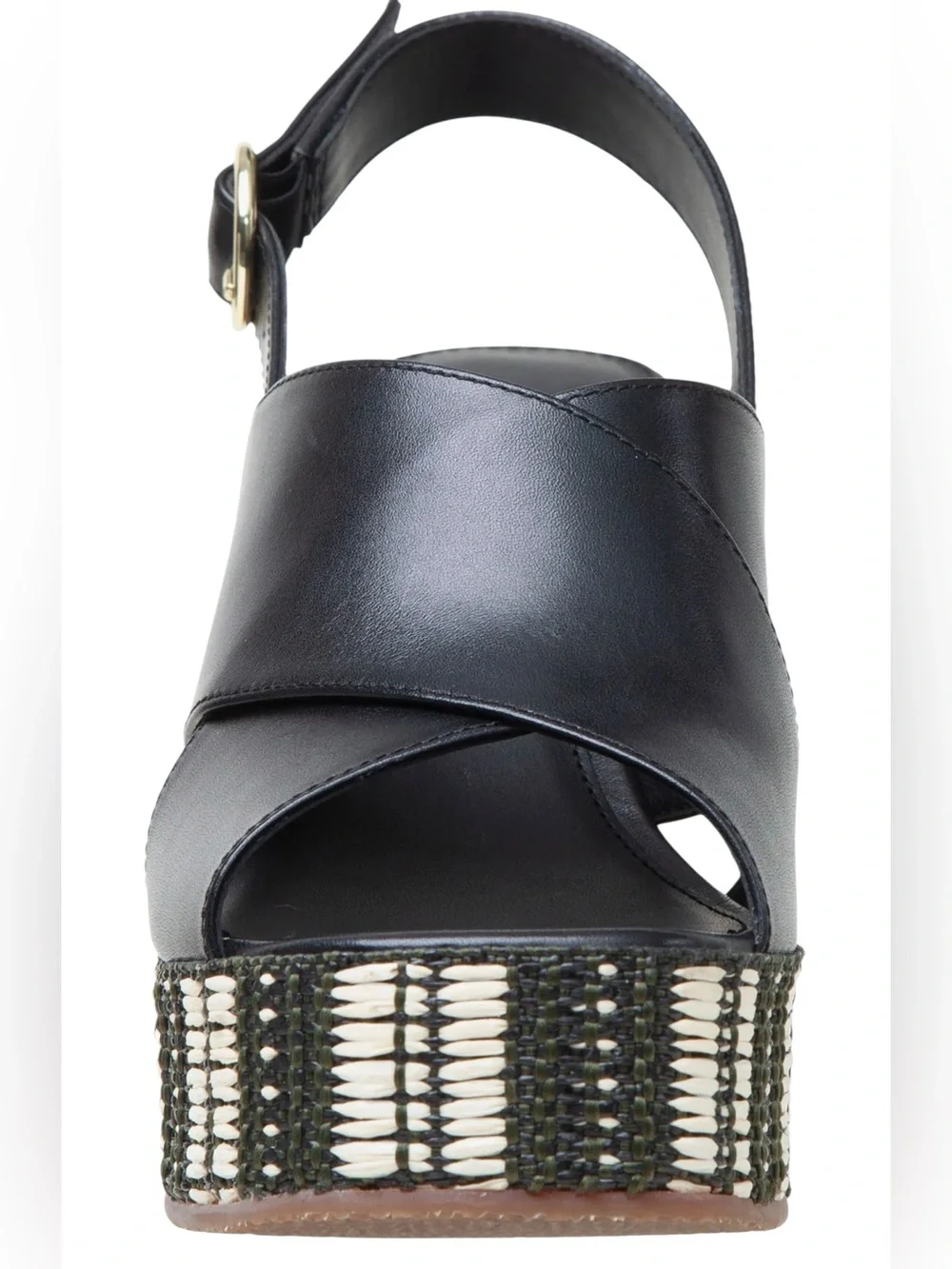 Linea Paolo Valery Black Leather Platform Wedge Sandals